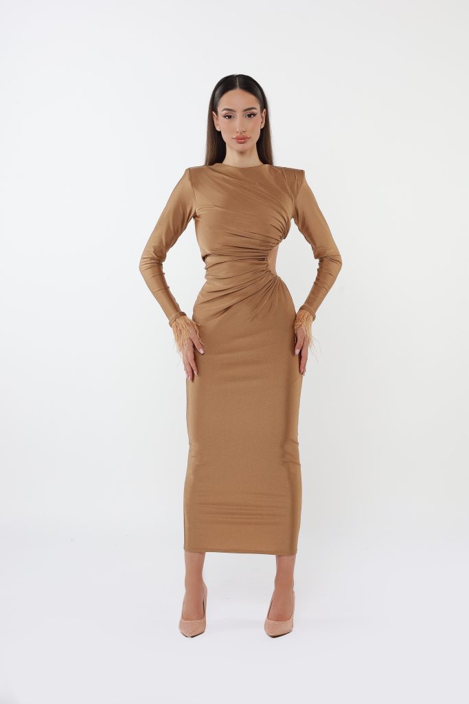 SELINA SLEEK MAXI DRESS - CARAMEL