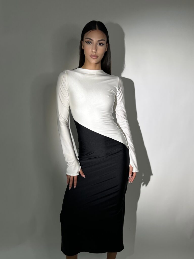 MELVA SLEEK MAXI DRESS - WHITE BLACK