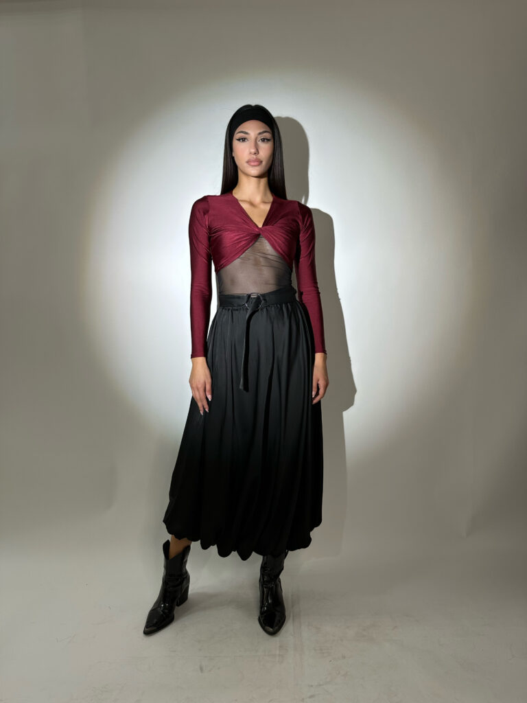 BALLOON MAXI SILKY SKIRT - BLACK