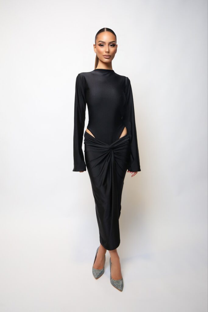 AUDREY SLEEK BODYSUIT & SKIRT - BLACK
